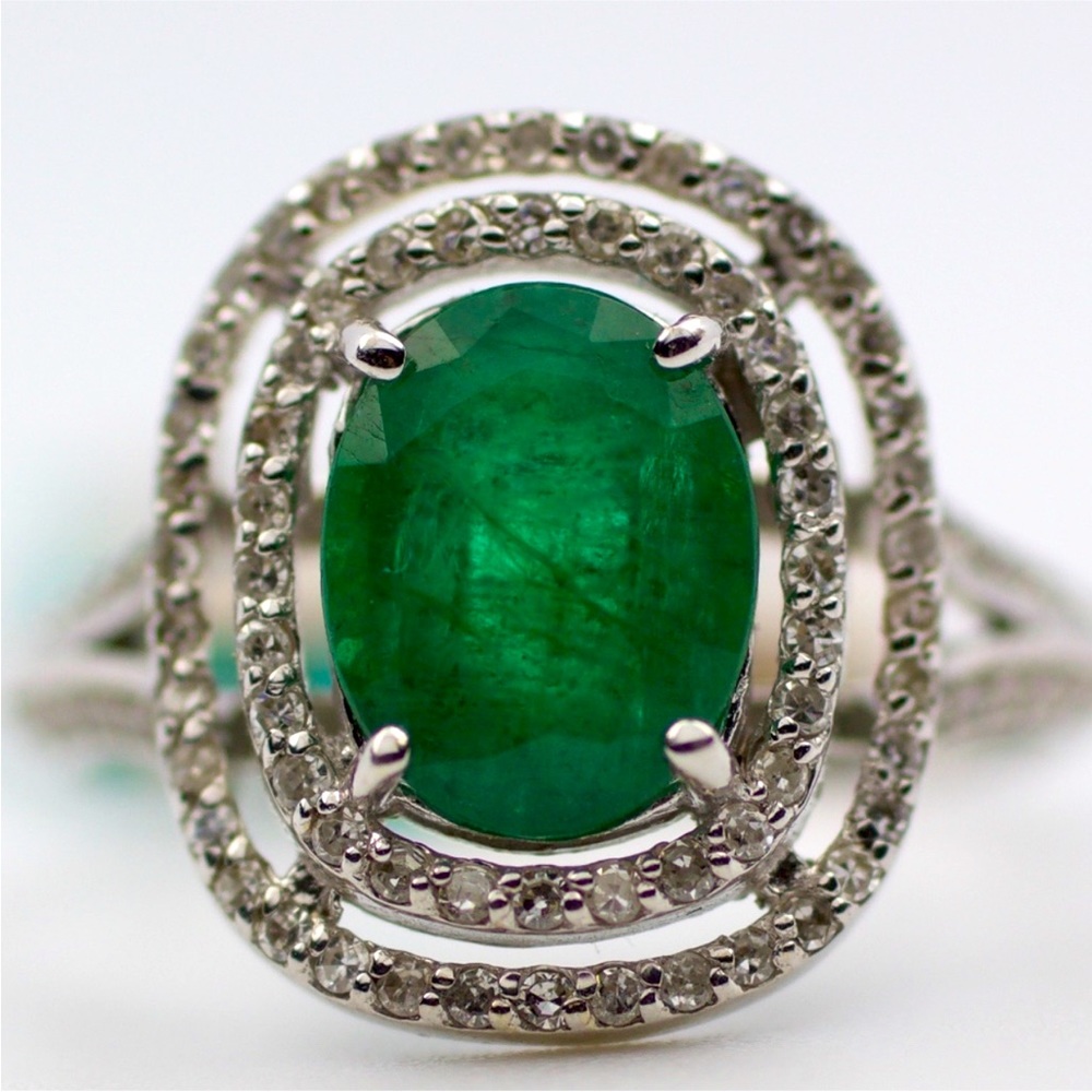 EFFY EMERALD & DIAMOND 14k White Gold Ring retail$5250 Like New Sz7.25 resizable